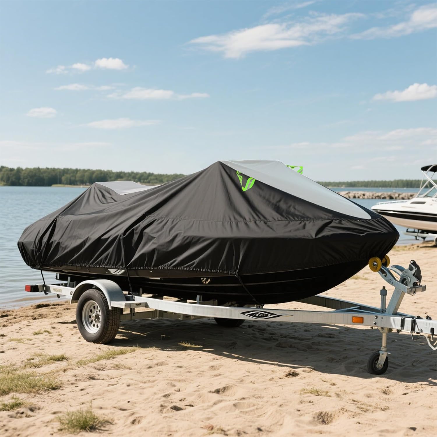 XYZCTEM Jet Ski Cover 3 Seater Waterproof for Yamaha, Seadoo Bombardier GTX, Kawasaki, Honda, UV Resistant Trailerable PWC Cover with Reflective Handles, Fit for 3 Seater Length 126'' to 135''