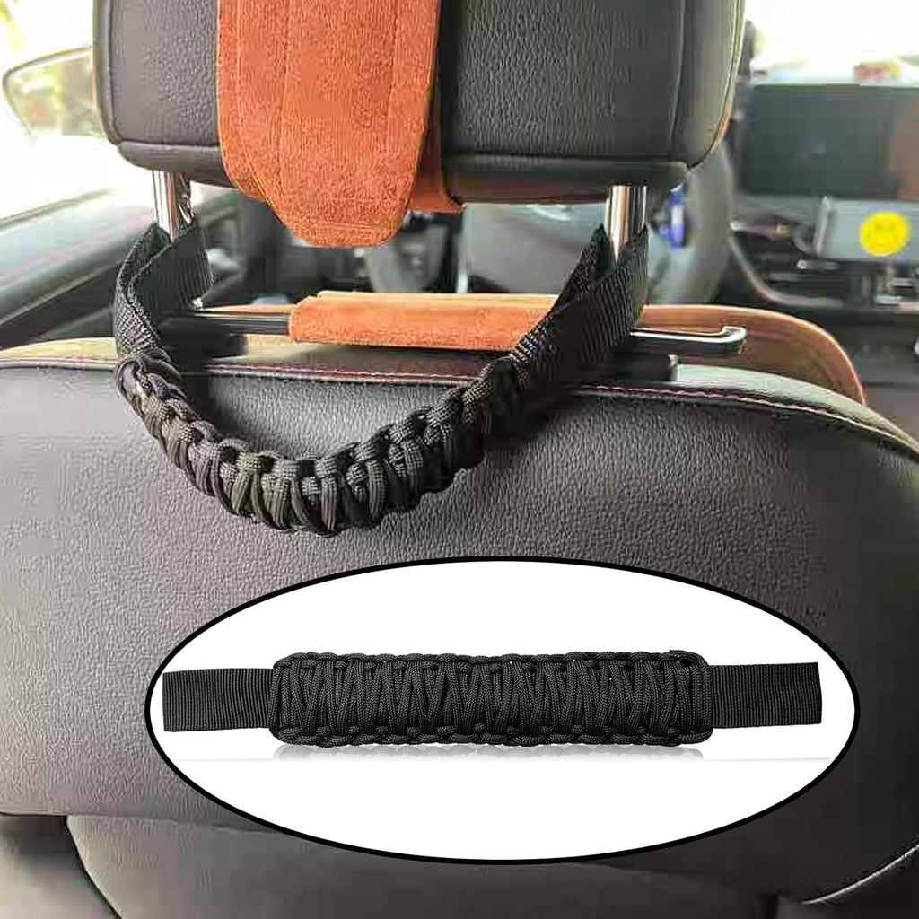 2Pcs Headrest Grab Handles, Car Front Rear Seat Back Roll Bar Grip Handles Kit, Nylon Grab Handl with Headrest Mounted, Heavy Duty Automotive Interior Accessories Universal for SUV Truck Pickup(Black)