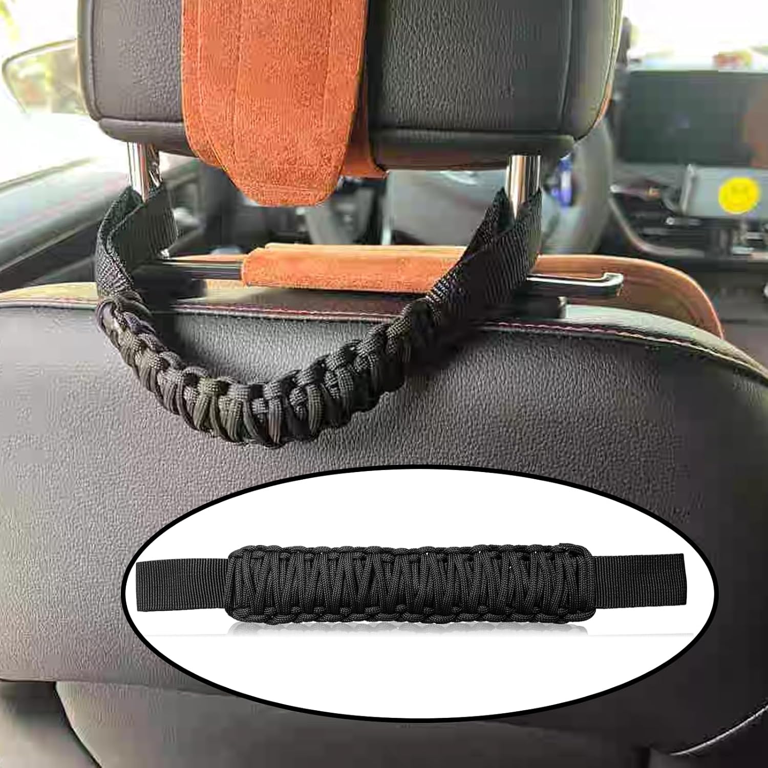 2Pcs Headrest Grab Handles, Car Front Rear Seat Back Roll Bar Grip Handles Kit, Nylon Grab Handl with Headrest Mounted, Heavy Duty Automotive Interior Accessories Universal for SUV Truck Pickup(Black)