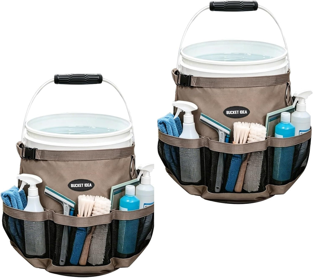 MELOTOUGH Wash Tool Organizer for 5 Gallon Bucket, Cleaning Bucket Organizer Water-Resistant Mesh Pockets for Clean Supplier,Car Wash Supplier,Soap and Towel Holder Ring Included