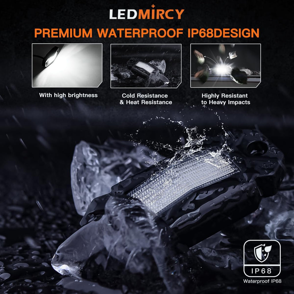 LEDMIRCY R2 Pure White Rock Lights Kit with Roker Switch Wire Harness 12PCS LED Rock Lights White for Offroad Truck ATV UTV SUV Underglow Light Trail Rig Light Under Body High Power Waterproof