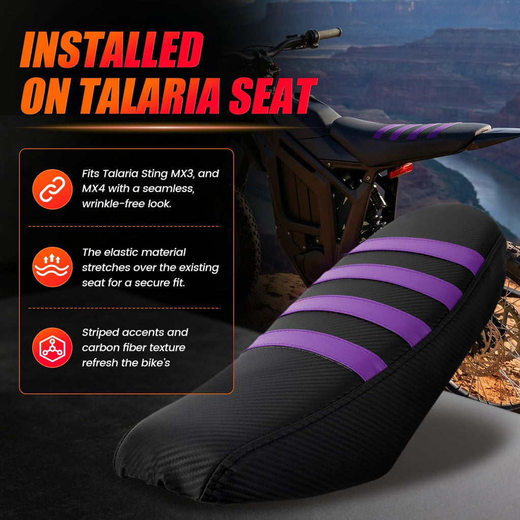 Electric Dirt Bike Seat Cover Stylish Striped Soft for Talaria Sting MX3 MX4 MX5 taparia Motorcycle Off Road Motocross Enduro (Purple)