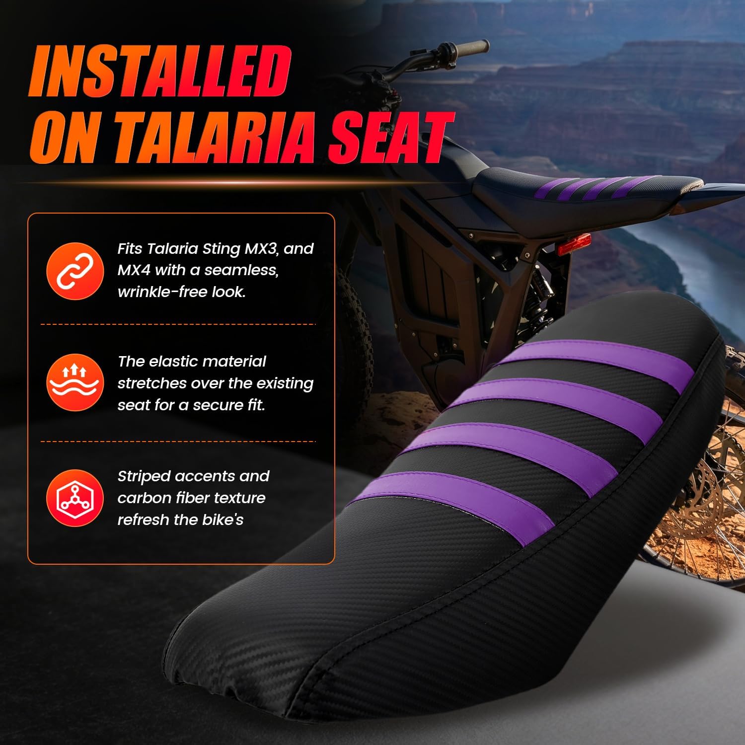 Electric Dirt Bike Seat Cover Stylish Striped Soft for Talaria Sting MX3 MX4 MX5 taparia Motorcycle Off Road Motocross Enduro (Purple)