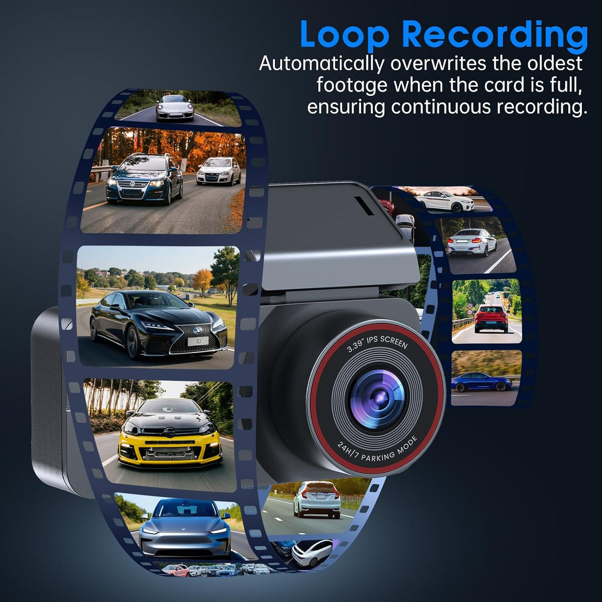 dash cam 2.5k front rear 64gb wifi gps showing dimensions