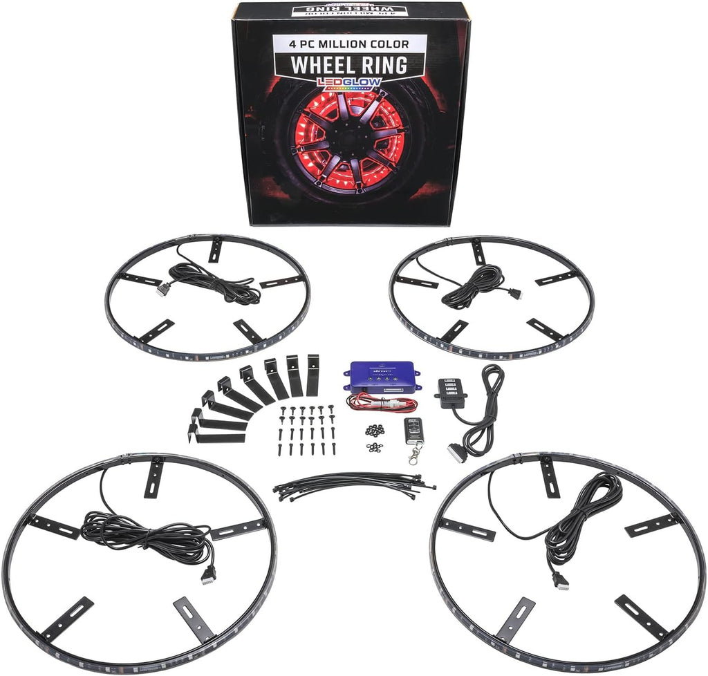 LEDGlow 4pc 15.5" Million Color LED Wheel Ring Accent Lighting Kit- Fits Wheels with 15" Brakes - Heavy-Duty & Versatile Design - Waterproof Light Strip - Includes Control Box & Wireless Remote