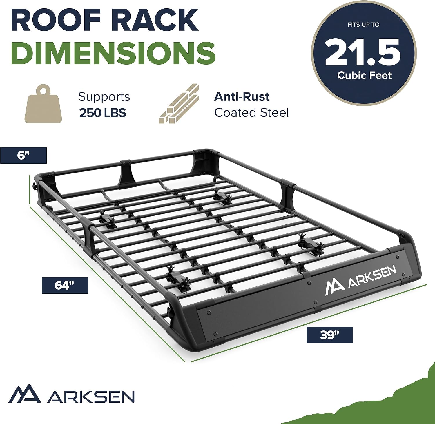 ARKSEN 2-in-1 Foldable Fairing Roof Rack Cargo Basket (Deflector & Flat Mode), 64" x 39" Heavy Duty Steel Rooftop Carrier, 250 lbs Max Load, Fits SUV Truck Pickup for Kayaks, Canoes & Luggage