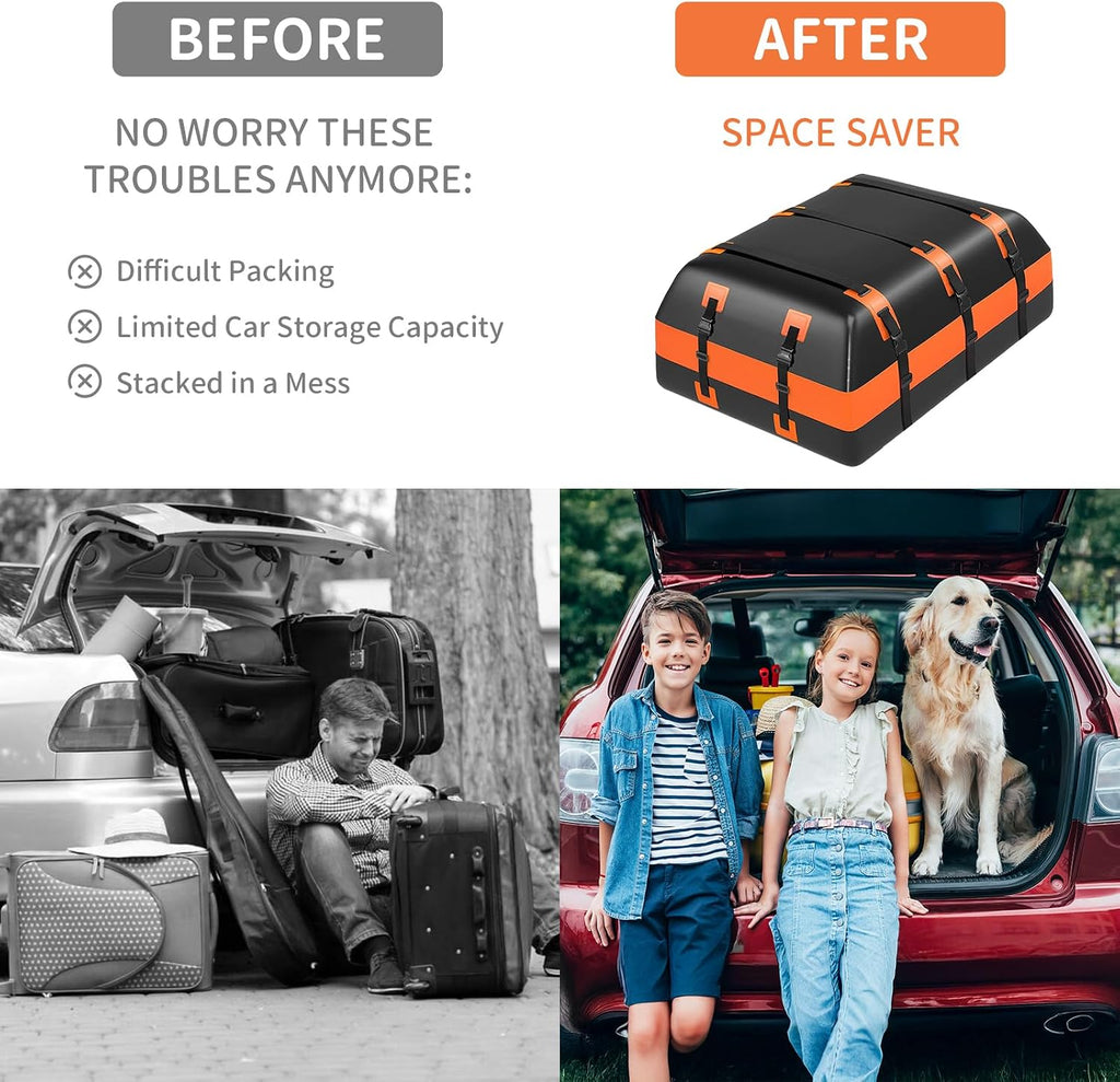 Waterproof Rooftop Cargo Bag, 21 Cu Ft Roof Carrier for SUVs and Road Trips | 21 Cu Ft Large Capacity, 840D Waterproof PVC, Heat-Welded Seams, Anti-Slip Mat, Lock, 6 Door Hooks for Secure Travel