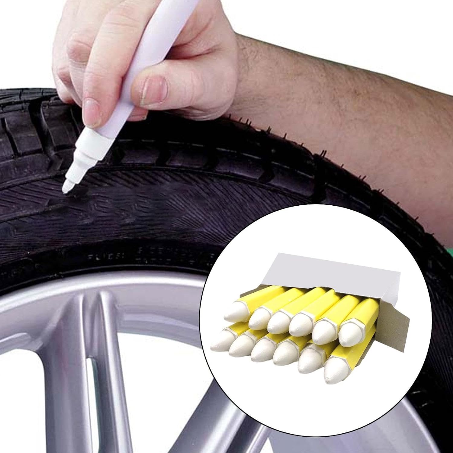 12 Pieces White Tire Marker Professional Portable Paint Pen for Car Tires