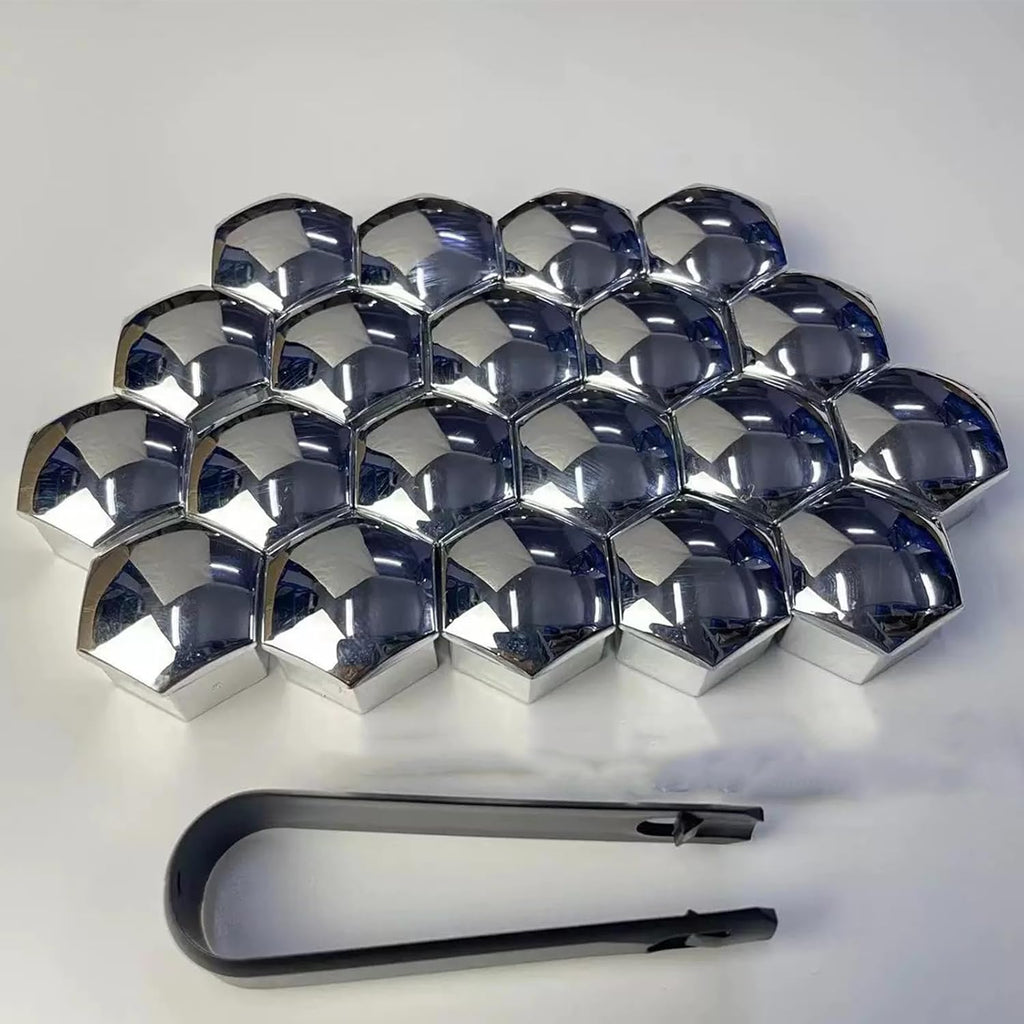 Silver Wheel Center Hub Caps with Tesla Emble Brand Center Caps for 2019-2024 Model Y with 20 Silver Lug Nut Covers