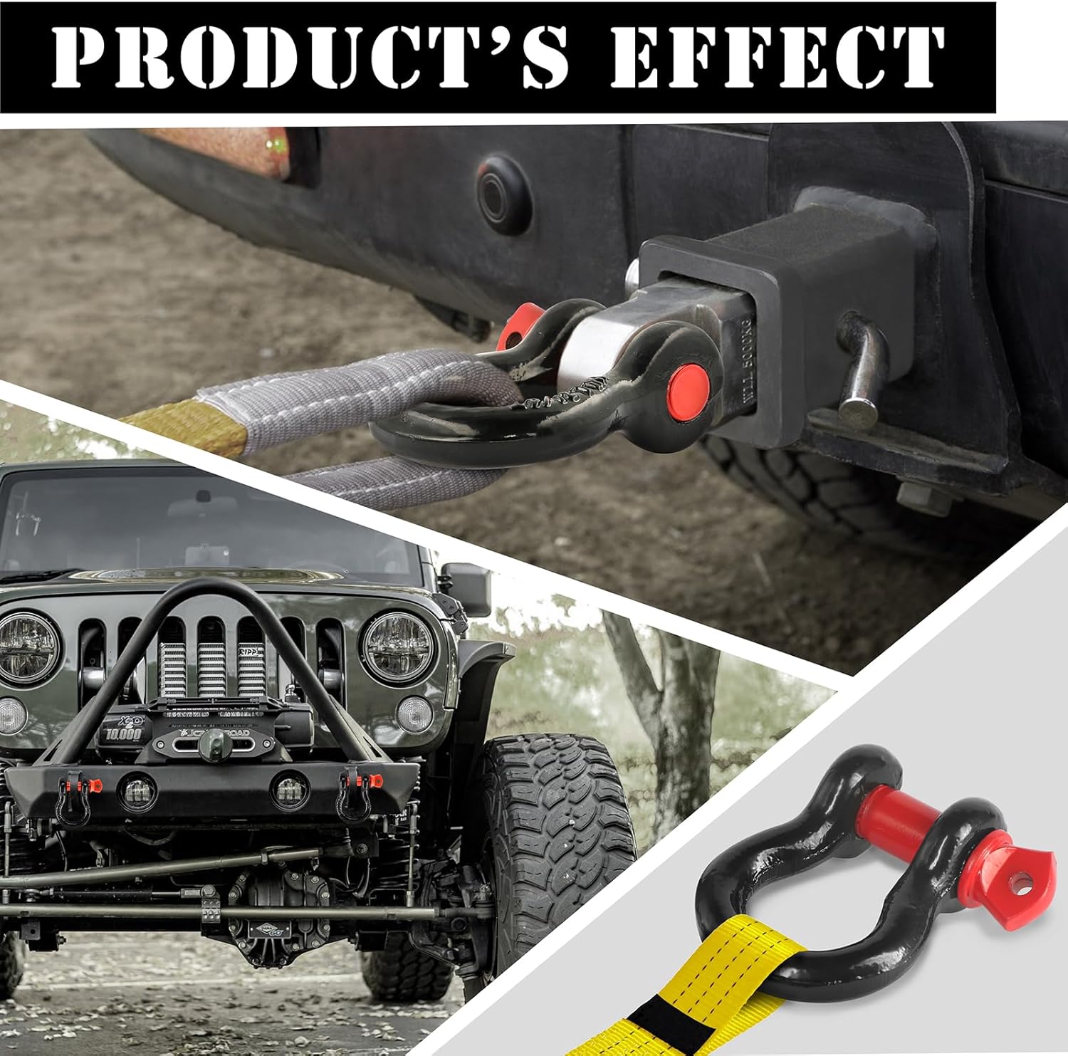 1/2" D Ring Shackle with 5/8" Screw Pin, 2T Working Load Limit (WLL) / 12T (26,455 lb) Minimum Breaking Strength (MBS) for Tow Strap Winch, Off-Road Vehicle Recovery (Black/Red, 2 Pack)