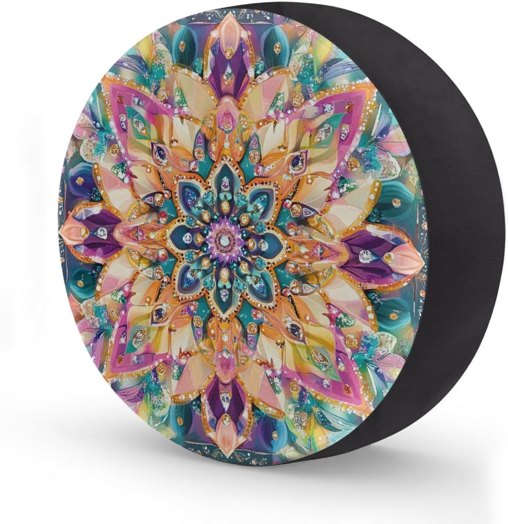 Boho Rainbow Elastic Tire Covers Rv Spare Tire Covers Trailer Tire Covers Made of Various Vehicle Types Including Campervans Trucks Trailers SUV Waterproof Sunproof Dustproof 16inch