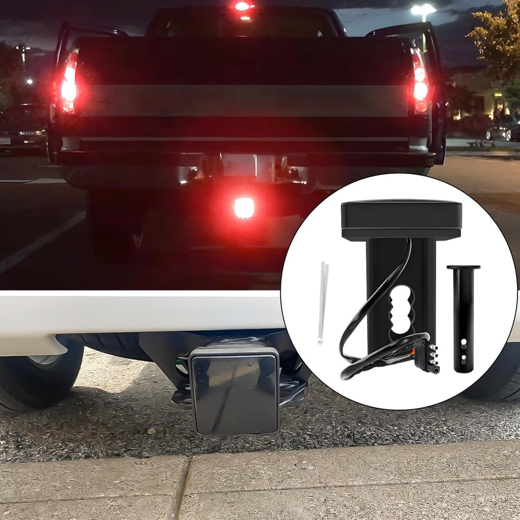 KVAEY 15 LED Brake Light Trailer Hitch Cover, Super Bright Brake Driving Lamp for 2" Towing Hitch Receiver, Universal Brake Tail Light for Towing Truck SUV, Car Accessories (Black)