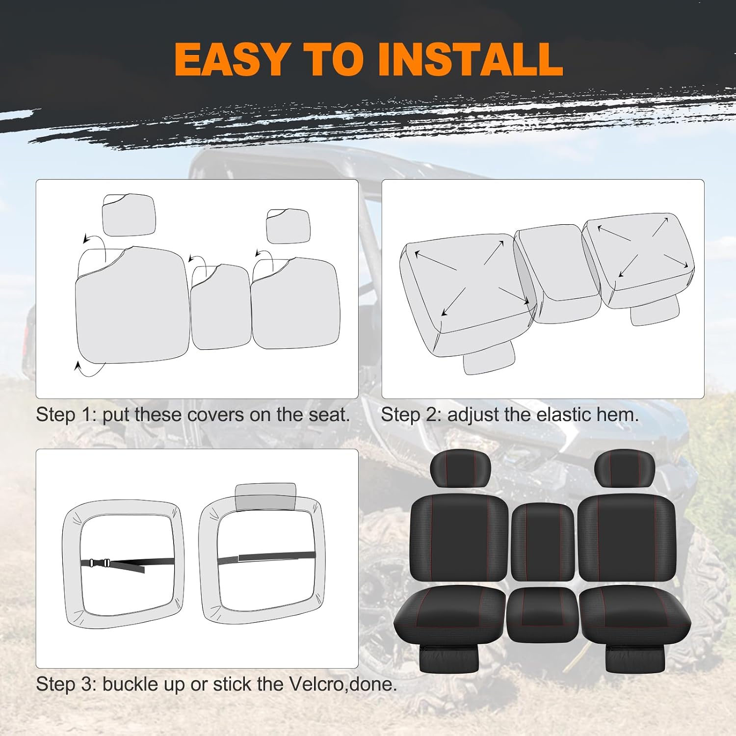 BORDAN UTV Seat Cover for 2016-2025 Can Am Defender DPS MAX 6X6 PRO Split Bench Dustproof Seats Cover, Heavy Duty 1680D Waterproof Full Protection Outdoor Seat Cover Set(8 PCS)