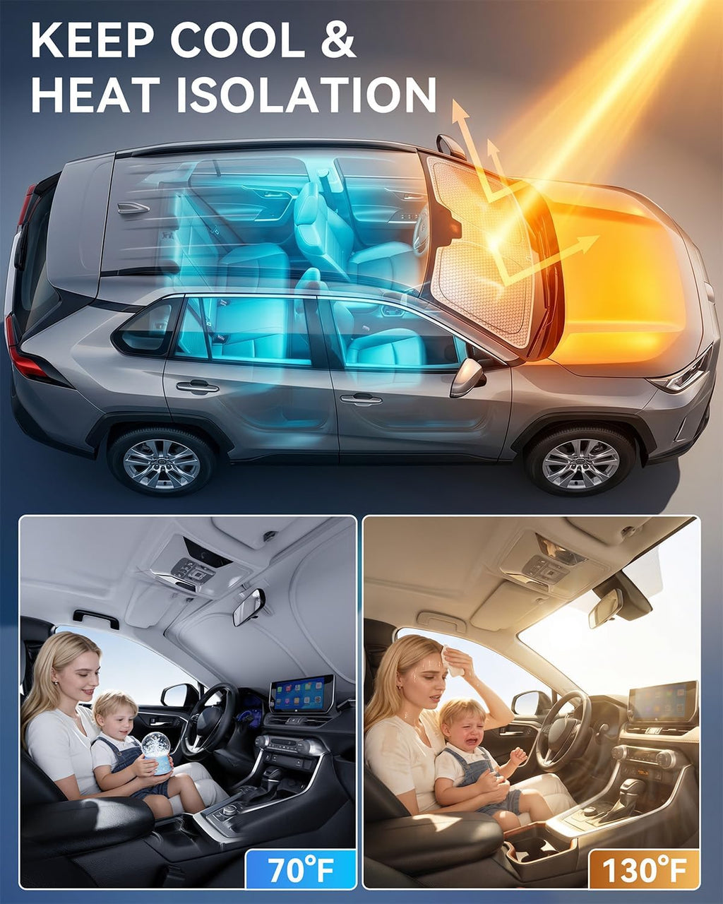 helloleiboo Graphene Windshield Sun Shade for SUVs and Most Mid-Size Sedans, 99% UV Blocking, Dual-Layer Honeycomb Heat Shield, Keeps Interior Cooler, Foldable