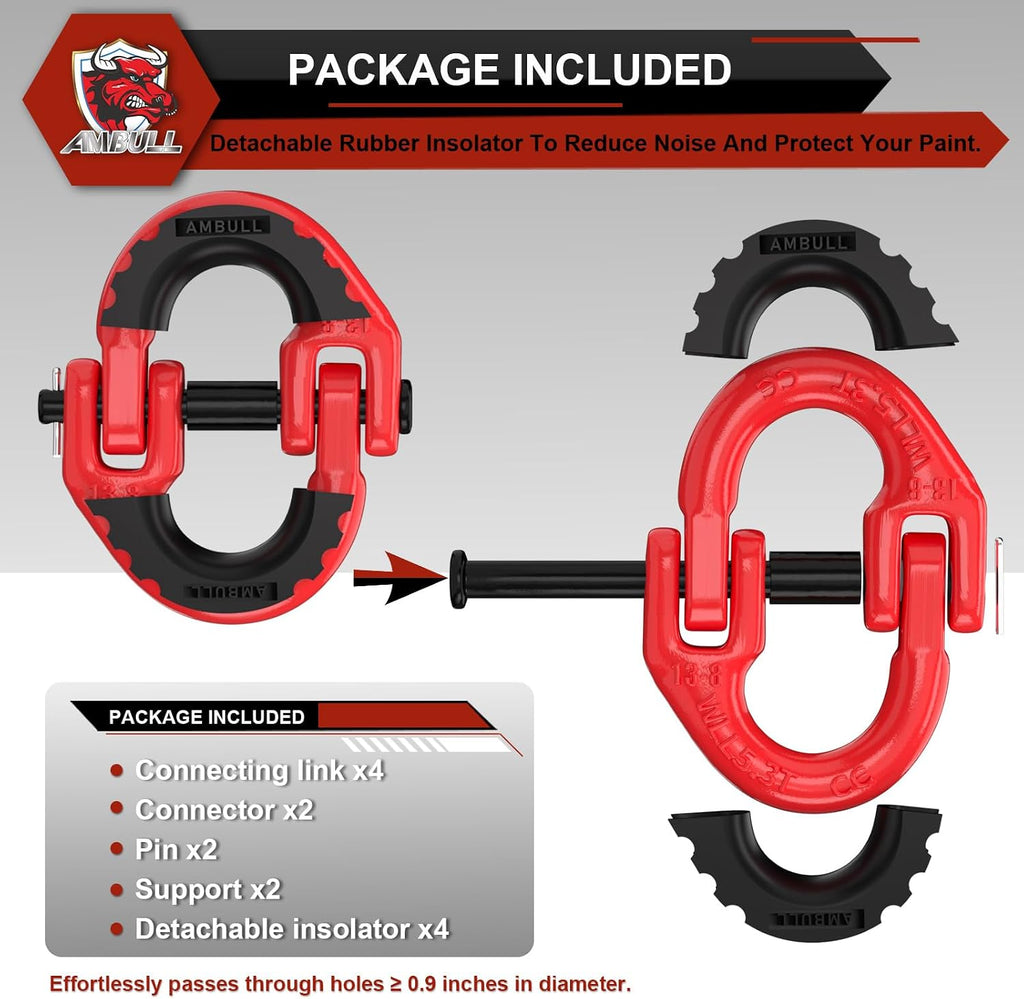 2 Pack 1/2" Safety Chain Connector Link, G80 Tow Hitch Hammerlock Coupling Link, Tow Chain Connector with 12000 lbs Loading (Red)