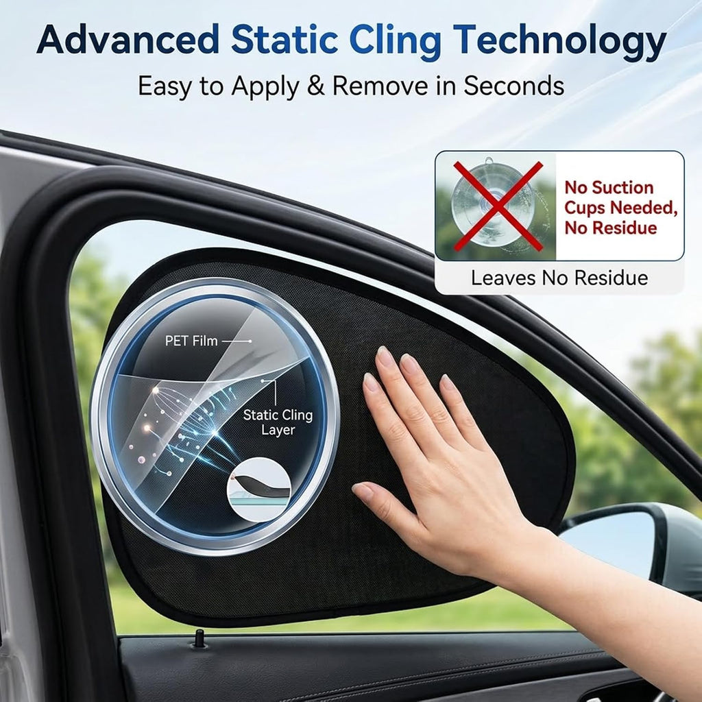 Static Cling Car Window Shades, Thermal Insulation Privacy Shade Car Side Window Sun Blocker, Foldable Static Cling Windows Sunshade Visor, Universal Fit SUV Sedan MPV, No Glue No Residue