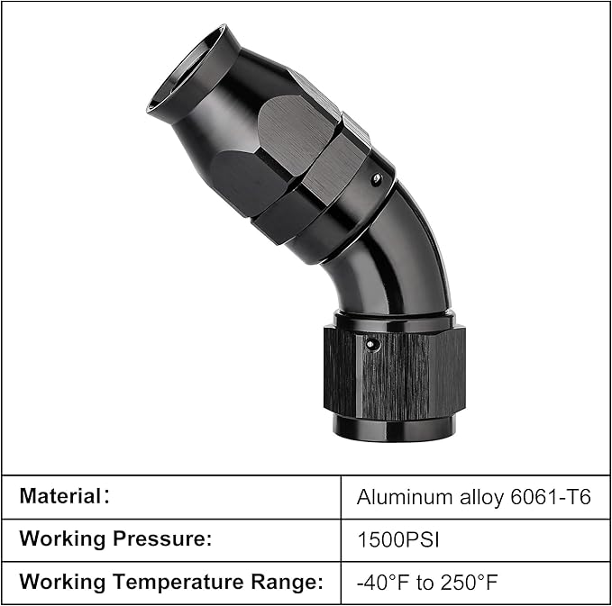 EVIL ENERGY 12AN 45 Degree PTFE One Piece Full Flow End Hose Fitting Aluminum - Image 3