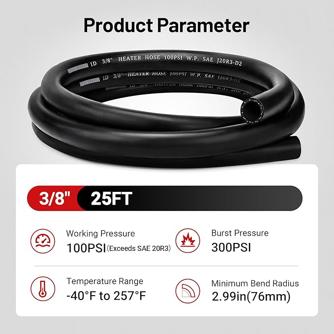 EVIL ENERGY 3/8" Heater Hose Coolant Radiator Straight 100PSI SAE 20R3 25FT - Image 4