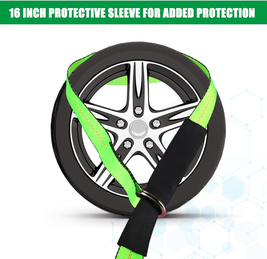4 Pack 2" X 8ft Lasso Tow Truck Straps with D Ring 11, 000 Lbs Break Strength D Ring Auto Tie Down Wheel Lift Trailer Strap for Hauling Utv SUV Wrecker Rollback