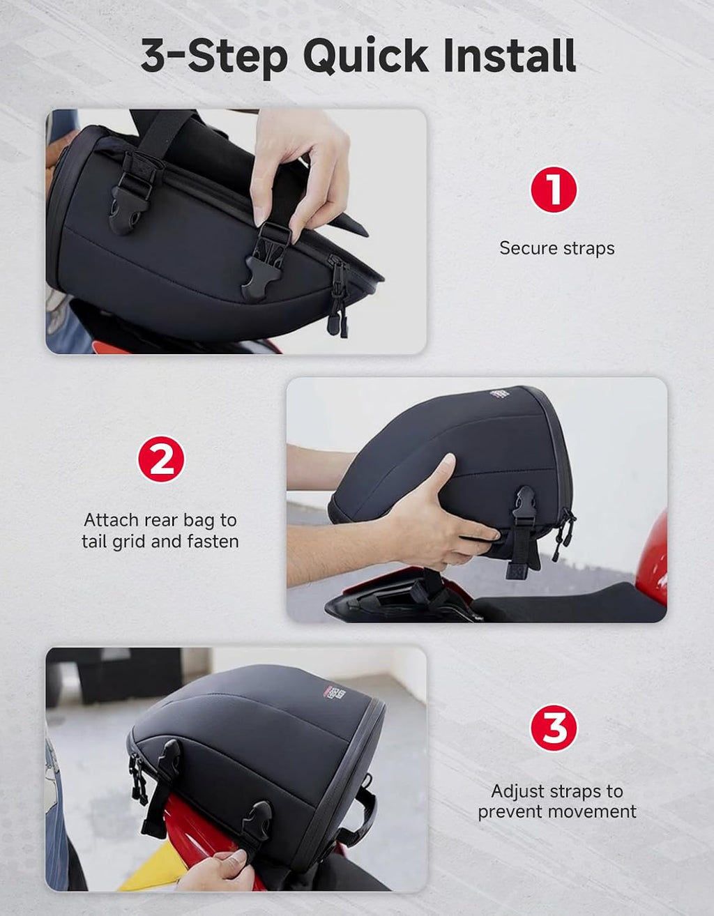 KEMIMOTO Motorcycle Tail Bag, Expandable 10.5L-12.5L Waterproof Motorcycle Rear Seat Bag with Rain Cover & Shoulder Strap, Motorcycle Luggage Tail Pack for Commuting Travel Camping, Black