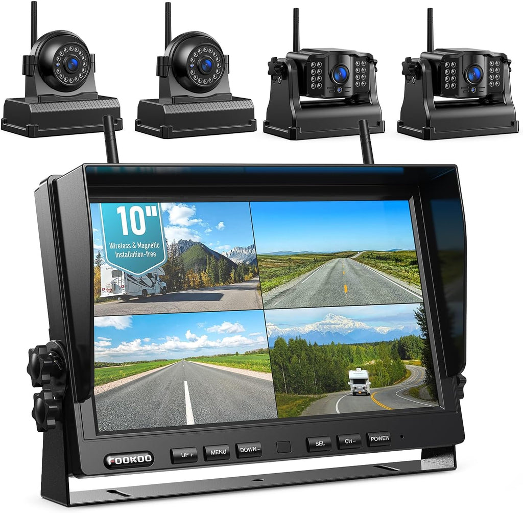 Fookoo 1080P 10" Magnetic Wireless Backup Camera 10" HD Split Screen Monitor