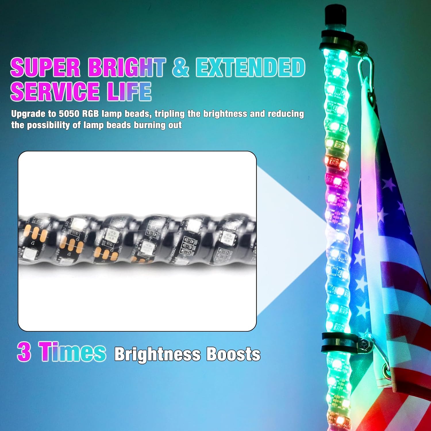 5FT(1.5M) RF Remote Control RGB LED Whips Light with Dacning/Chasing LED Antenna Light for Off-Road Vehicle ATV UTV RZR Jeep Trucks Dunes