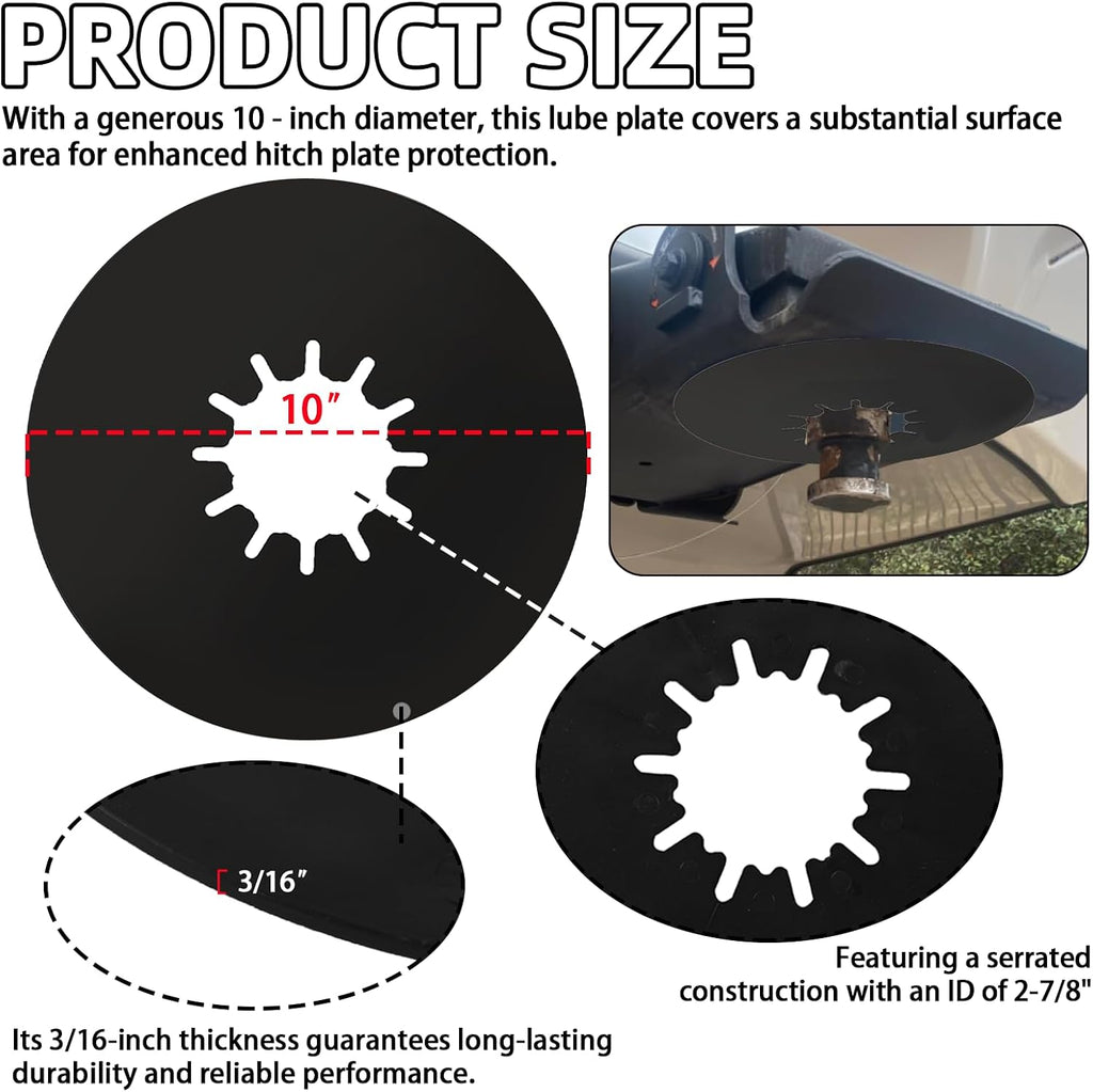 TonGass (1-Pack, Black) 5th Wheel Hitch Lube Plate 10in RV Camper Trailer Fifth Wheels Plate Wheel Accessories for 5th Wheels Trailer Safety Kit