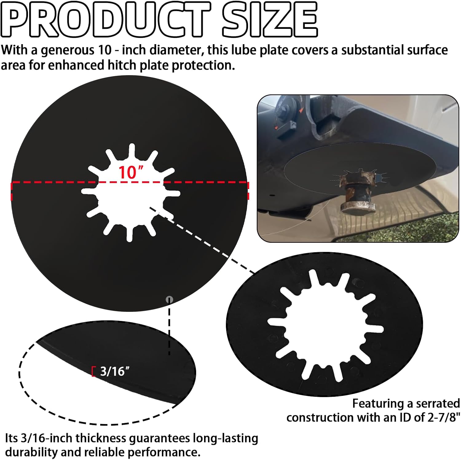 TonGass (1-Pack, Black) 5th Wheel Hitch Lube Plate 10in RV Camper Trailer Fifth Wheels Plate Wheel Accessories for 5th Wheels Trailer Safety Kit