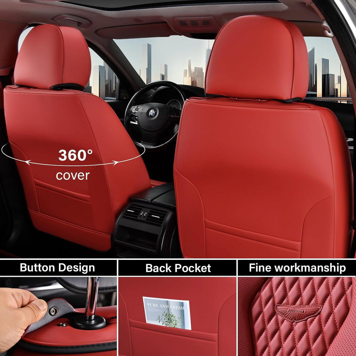 coverado seat covers, car seat covers full set showing dimensions