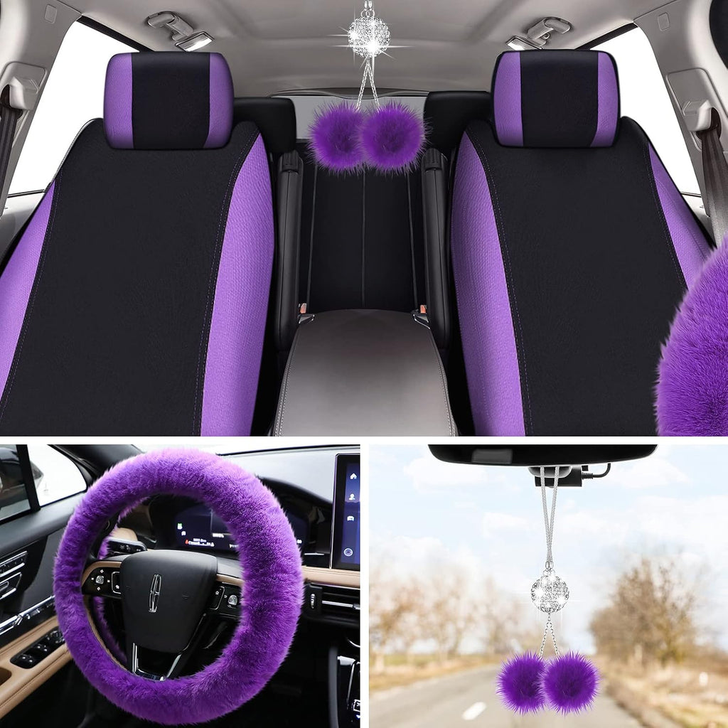 tallew 17 pcs purple fluffy car seat cover, package contents