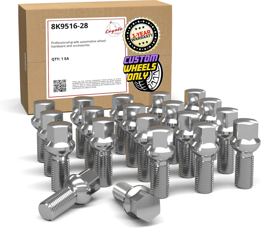 Wheel Accessories Parts 20 Pcs M14 x 1.5 Thread Ball Seat Lug Bolt Chrome Finish 28mm Shank Length 17mm Hex fits Mecedes-Benz C-Class EQB-Class EQE-Class GLA-Class GLB-Class SL-Class