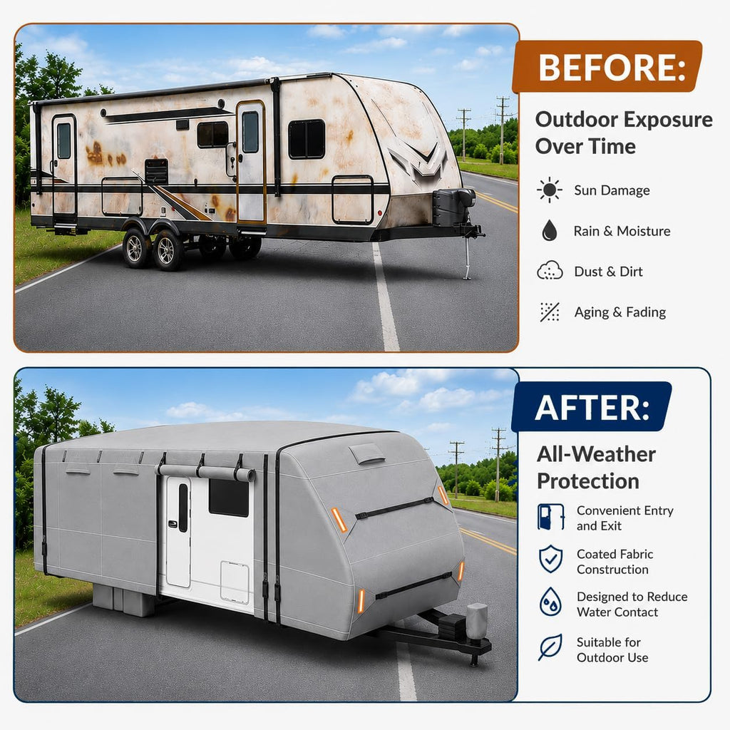 RV Cover for Travel Trailers for Keystone Springdale 281RK 2023 2024 2025, Heavy Duty Water-Resistant Camper Cover with Zipper Access Panels All-Weather Outdoor Storage Cover