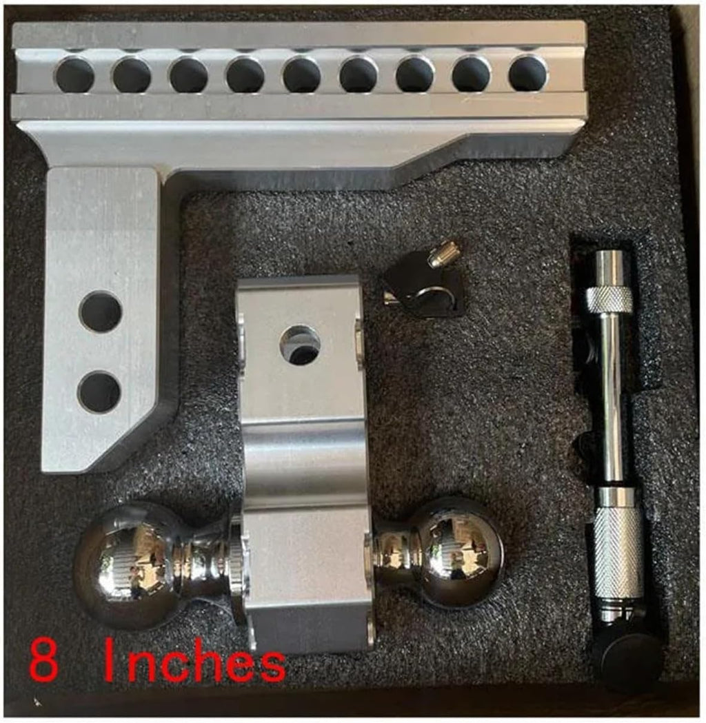 Adjustable Trailer Hitch 2" Receiver 6" Drop/Rise Drop Hitch 12500 LBS Ball Mount 2-5/16" Dual Towing Ball Double Locks 10" High Towing Capacity, Silver-8 inches