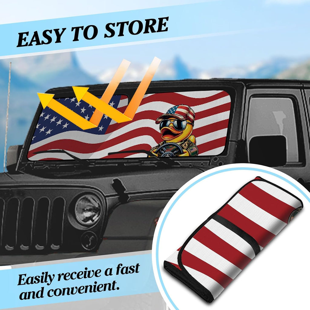 OYIXIO Duck Windshield Sun Shade, Cute Shade Heat Shield，51.57 in *16.14 in, Compatible with JK JKU TJ 2 Door / 4 Door. (Flag)