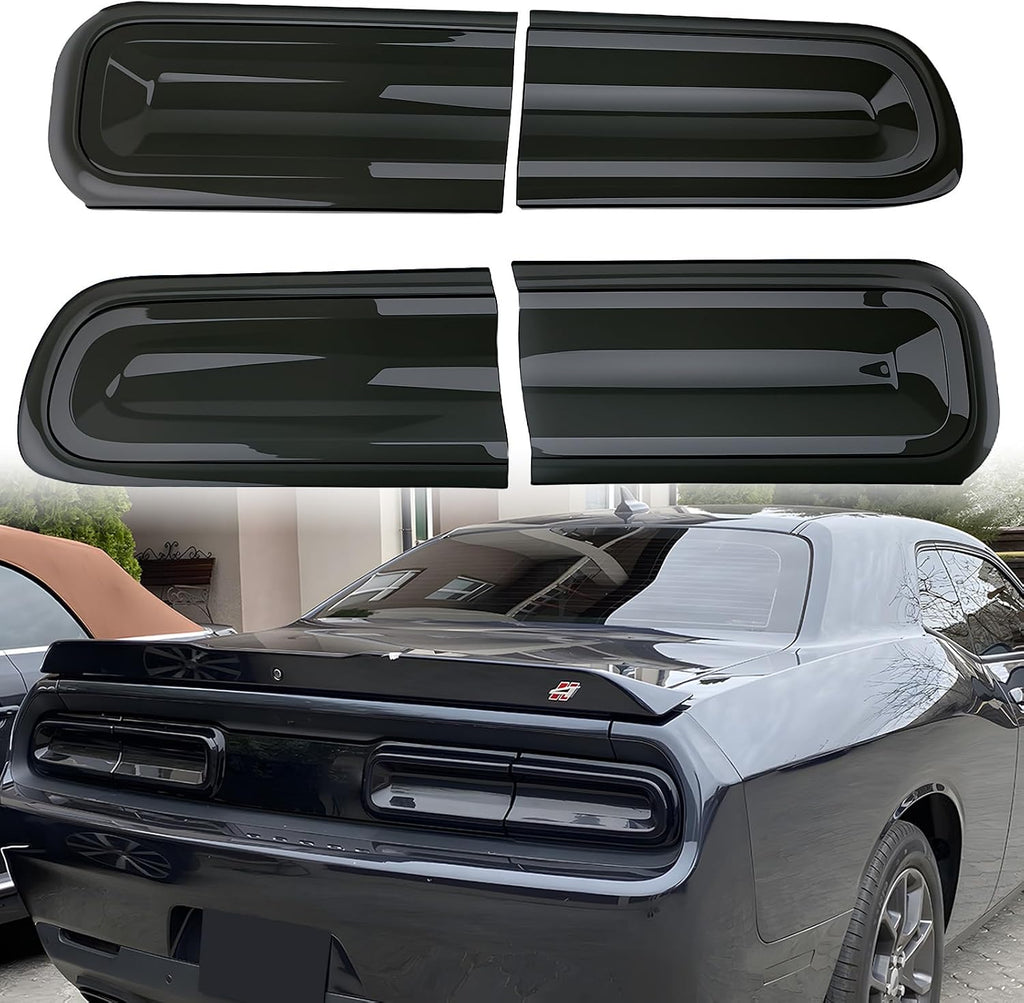 for Challenger Smoked Tail Light Covers Rear Light Guards Exterior Accessories for Dodge Challenger 2015-2024 Taillight Covers Rear Guard Trim Kit Exterior Frame (Smoke Black 4Pcs)