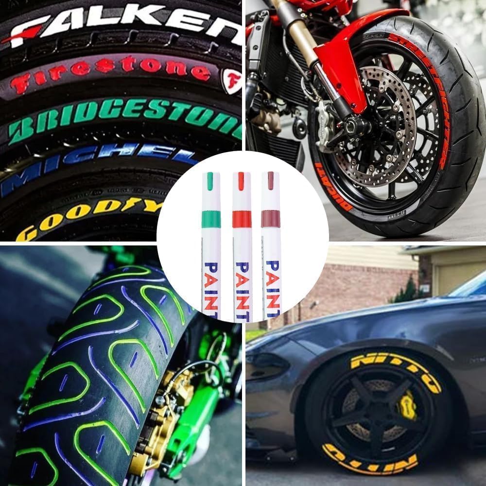 Waterproof Tire Paint Pen, Non-Fading Tire Paint Pen, Premium Tire Marker Pens for Car Motorcycle Tire Lettering (6Pcs-A)