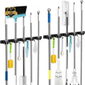 AceMining 2 Pack Black 5 Racks and 4 Hooks Mop and Broom Holder Wall Mount