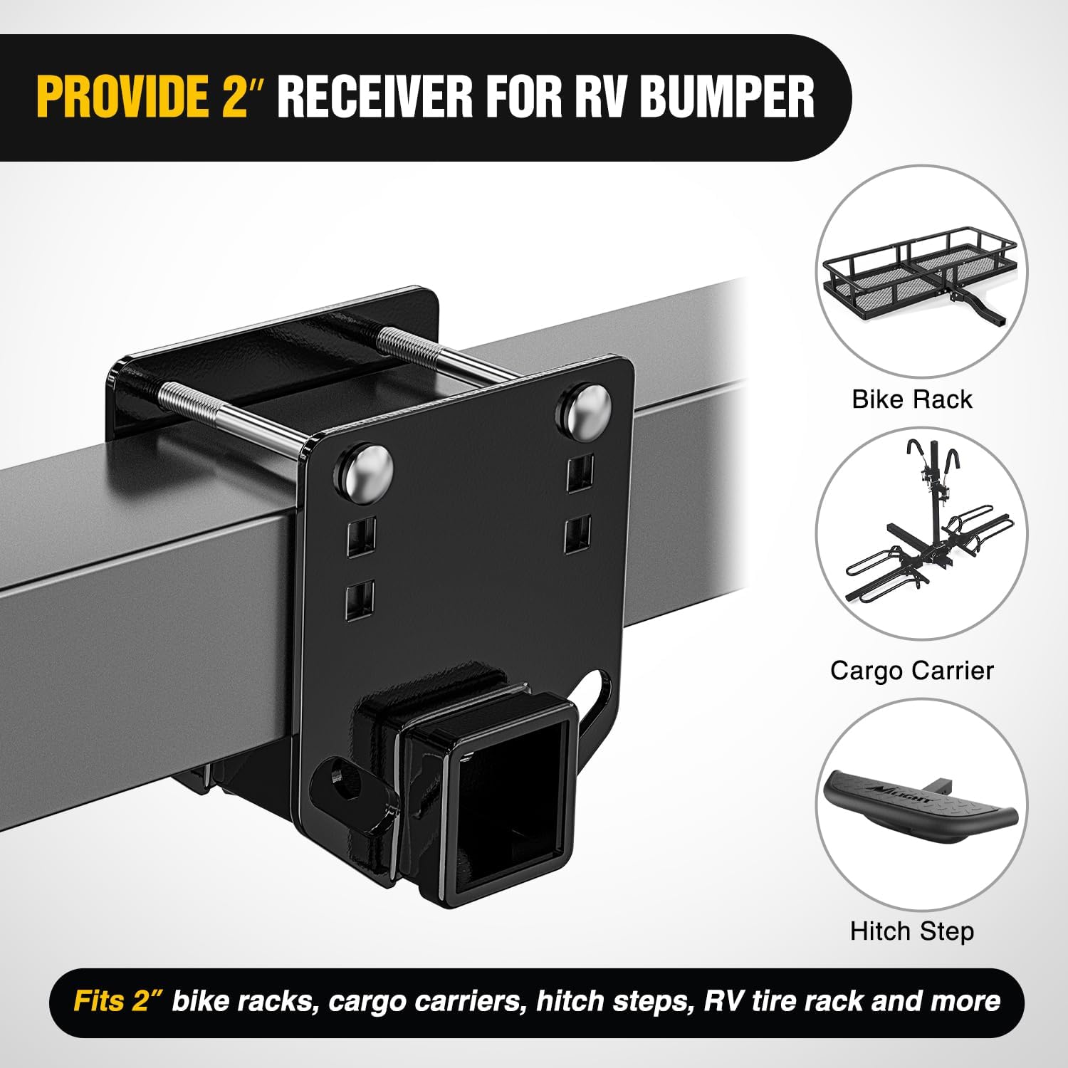 Nilight RV Bumper Hitch Receiver, Height Adjustable Trailer Hitch Adapter, 2" Receiver for RV Bumper, Heavy Duty Steel RV Hitch for Cargo Carrier Bike Rack Trailer Towing Ball Mounts