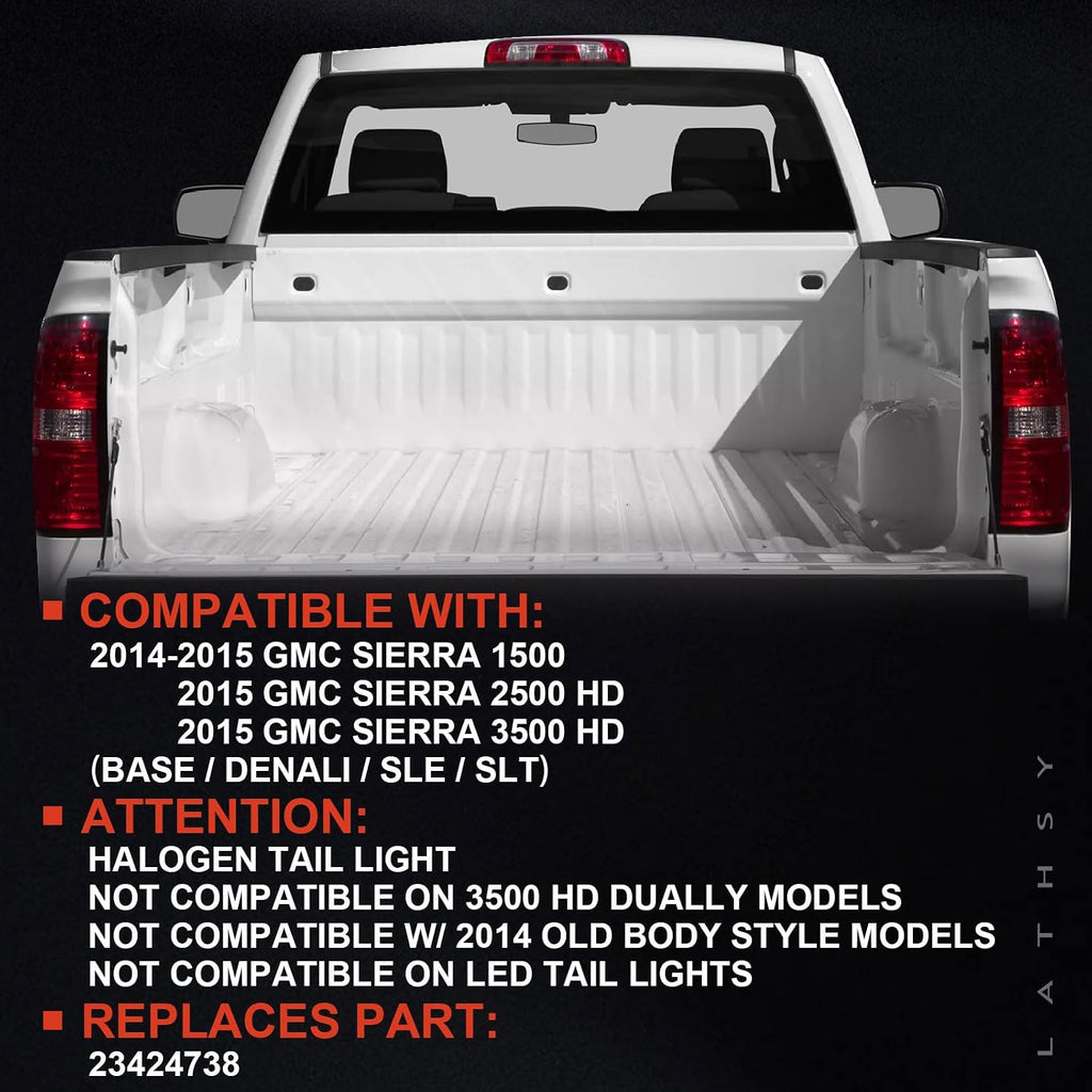 Tail Light Compatible With 2014 2015 GMC Sierra 1500 2500HD 3500HD Taillights Taillamps Brakelights with Bulbs Tailight Right Passenger Side Replace Part Number 23424738 Halogen