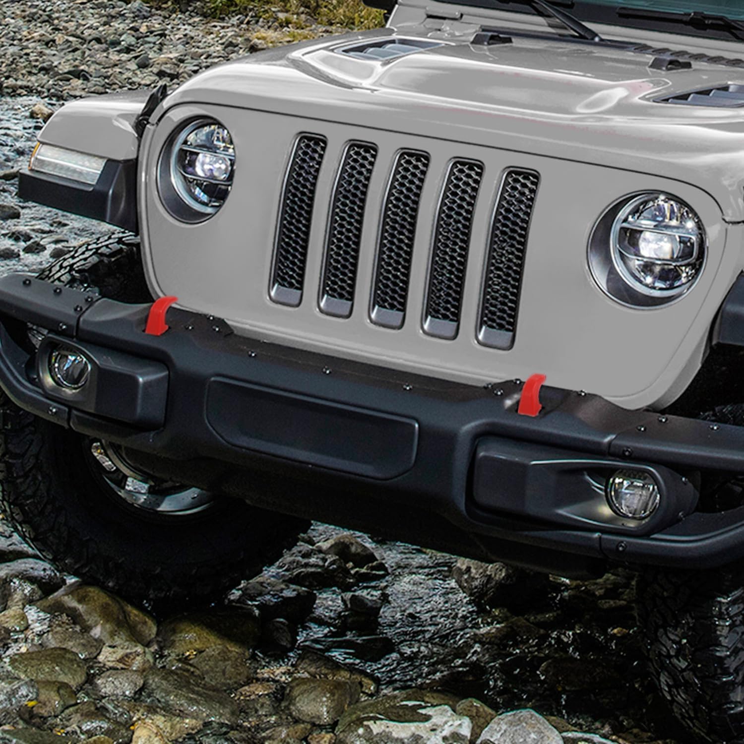 JWWY Bumper Tow Hook Covers Tow Trailer Hitch Receiver Cover Towing Hitch Rubber Sleeve Protector Cover Trim Fit for 2007-2026+Jeep Wrangler JL Gladiator JT 4XE JK Exterior Accessories 2pcs Red