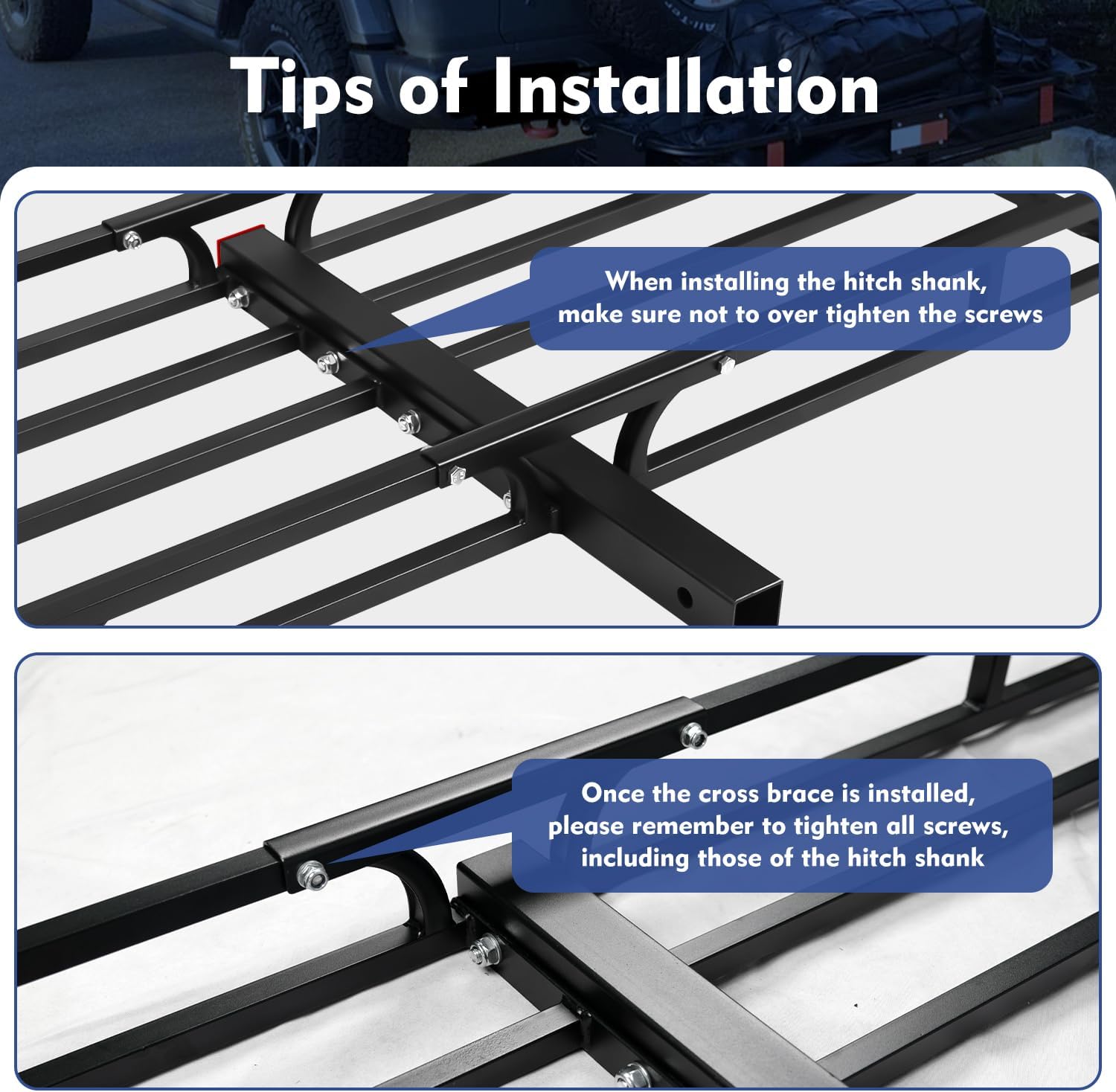 53" x 19" x 5" Hitch Cargo Carrier, 500 Lbs Heavy Duty Trailer Cargo Carrier Basket, Hitch Mount Cargo Carrier with Net, Strap, Tightener, Fits 2" Hitch Receiver for Car SUV Truck Pickup