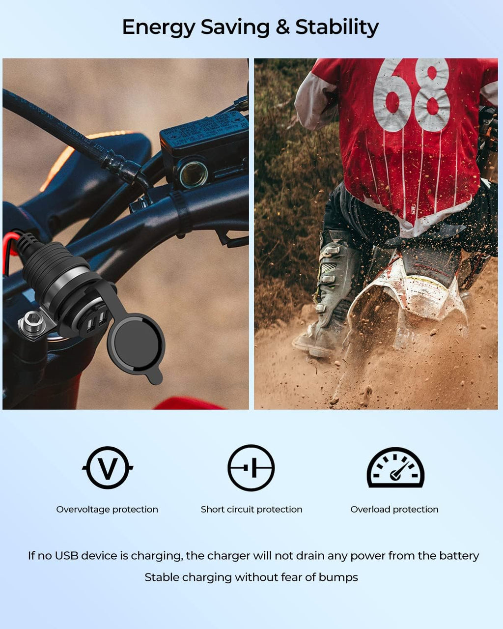 Dual USB Port Waterproof Motorcycle Phone Charger for Honda CRF300L CRF250L 2017-2022 - USB Charger for Phone, Tablet, GPS