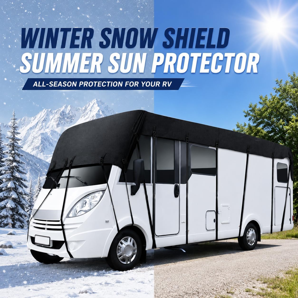 Camper Roof Cover for Fleetwood Bounder 33D 2013-2015, Class A Motorhome RV Roof Cover with Straps All-Season Water-Resistant Oxford Fabric Roof Protector