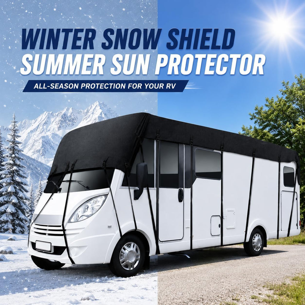 Camper Roof Cover for Itasca Meridian 40U 2008-2015, Water-Resistant RV Top Cover for All Season, Windproof Motorhome Roof Protector with Elastic Straps