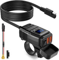 Motorcycle USB Charger, 6.8A Quick Charge 3.0 Dual USB Motorcycle Phone Charger with Voltmeter & ON/Off Switch, Waterproof Quick Disconnect SAE to USB Adapter for Phone, Tablet, GPS