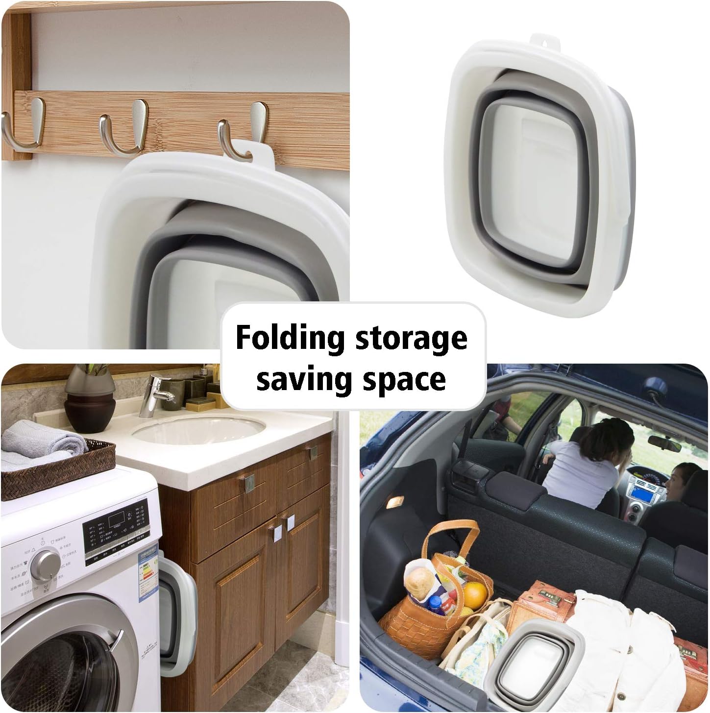 TOSSOW Premium Collapsible Plastic Bucket 5L (1.32 Gallon) Ice Buckets Soft Waterpot Mini Square Tub, Space Saving Bucket for Car Wash,Outdoor Fishing, Food Jug, Dog Bowls (Grey)