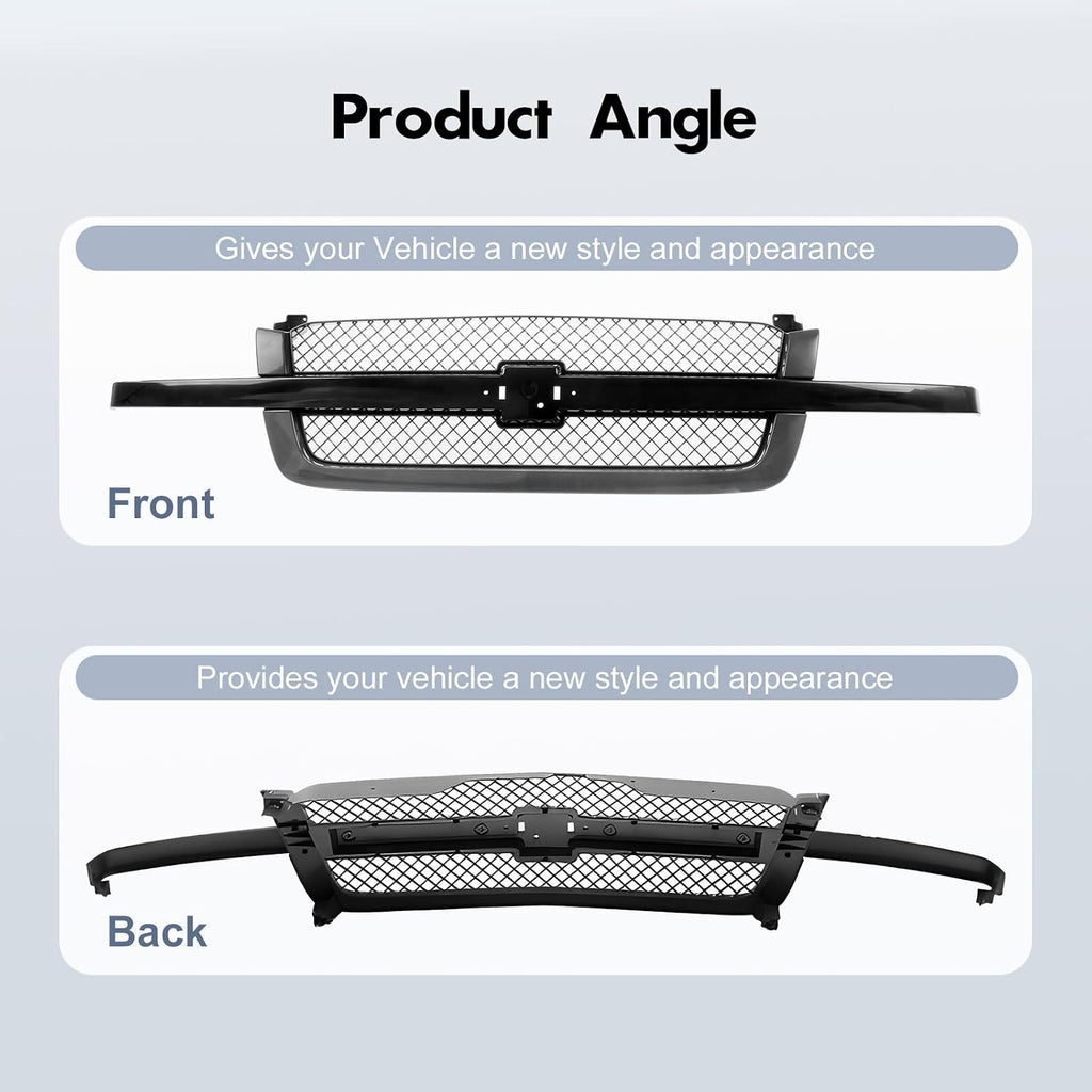 CarPartsDepot Front Grille Grill Black Center Bar With Gray Mesh Insert Compatible With Chevrolet 2003-2006 Silverado 1500 2500 3500 & 2007 Silverado Classic 19168630 GM1200557
