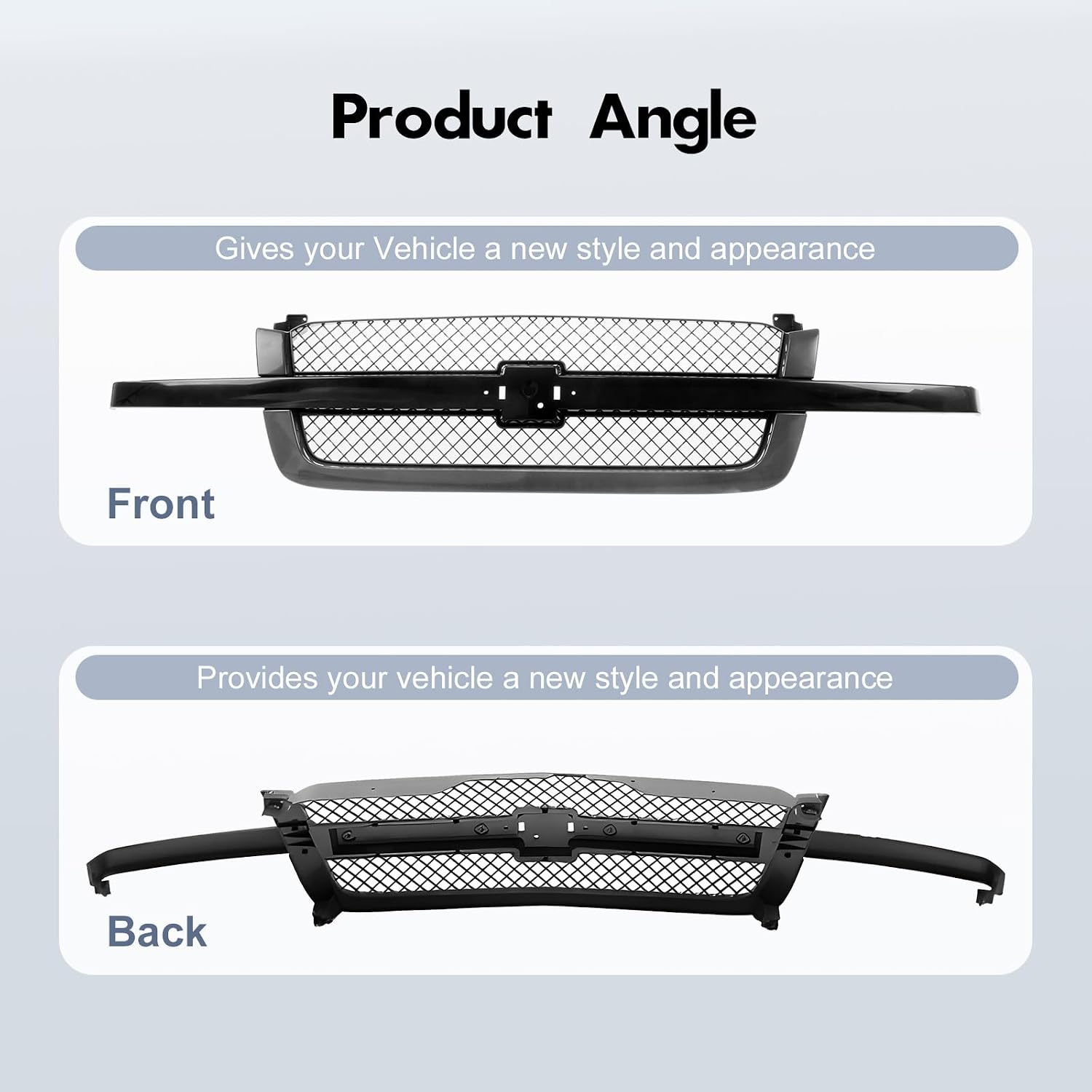 CarPartsDepot Front Grille Grill Black Center Bar With Gray Mesh Insert Compatible With Chevrolet 2003-2006 Silverado 1500 2500 3500 & 2007 Silverado Classic 19168630 GM1200557