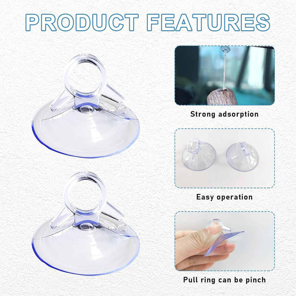 Ohleats 24PCS Car Glass Windshield Sunshade Suction Cups, Powerful Pull Ring Dovetail Sucker Hooks, Multi-Purpose Window Suction Cups for Kitchen Bathroom, Car Accessories (Transparent, 4.5 cm)