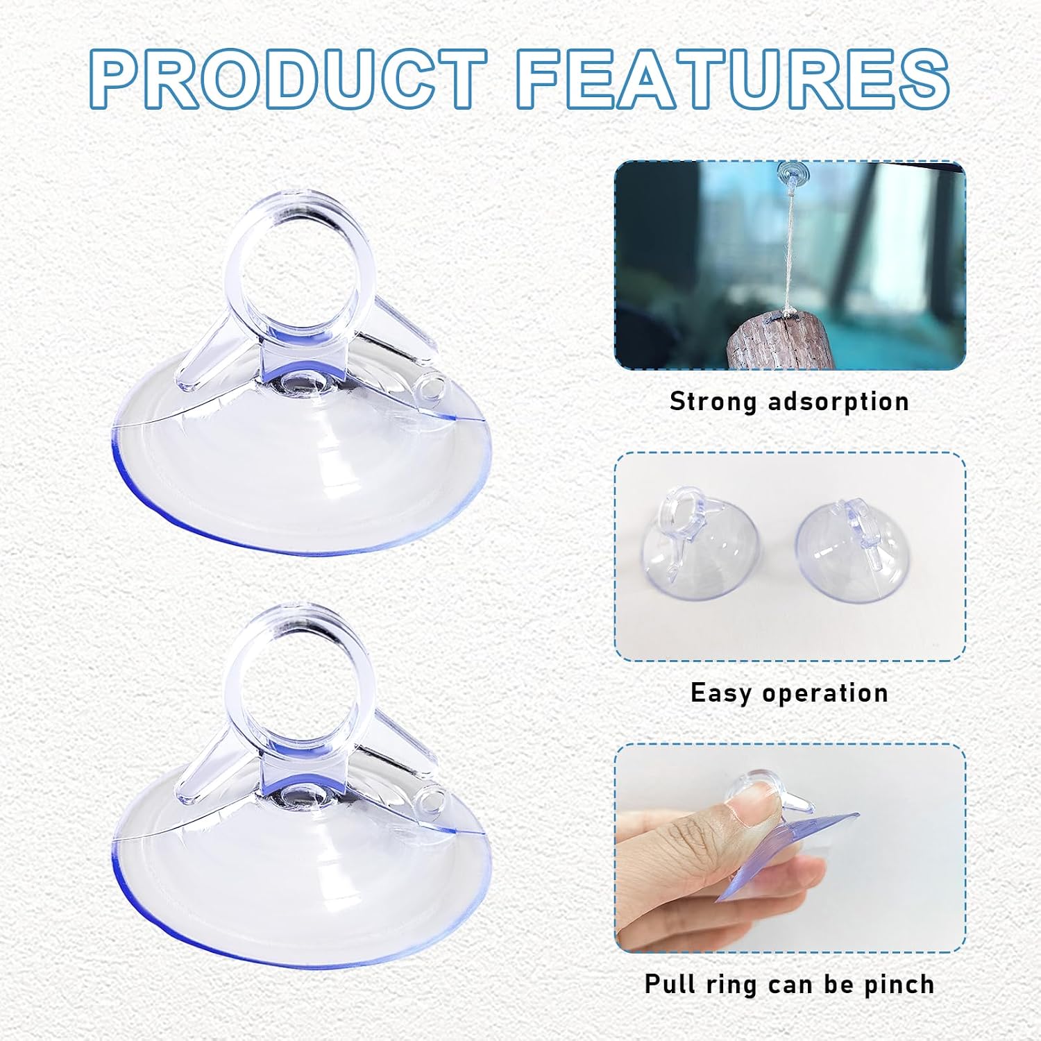 Ohleats 24PCS Car Glass Windshield Sunshade Suction Cups, Powerful Pull Ring Dovetail Sucker Hooks, Multi-Purpose Window Suction Cups for Kitchen Bathroom, Car Accessories (Transparent, 4.5 cm)